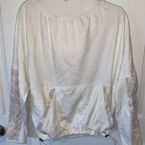 Free People White Pullover with Tie Dye Accents and Back Pocket